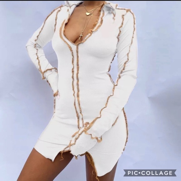 Blu Trends Tops - White Ribbed Top Trimmed in Tan